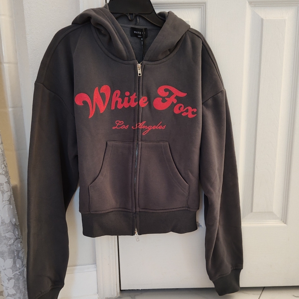 White Fox Boxy Zip Front Hoodie Volcanic XS/S